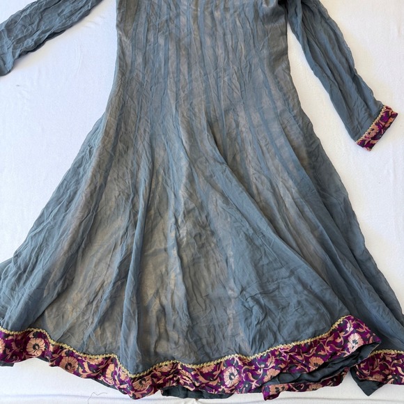 Vintage Indian Anarkali Long Tunic Dress Gray Magenta Beaded Embroidered Size 38 - Picture 13 of 16